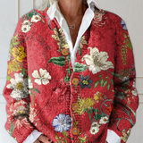 Vintage Knit Cardigan with Floral Art Print and Buttons