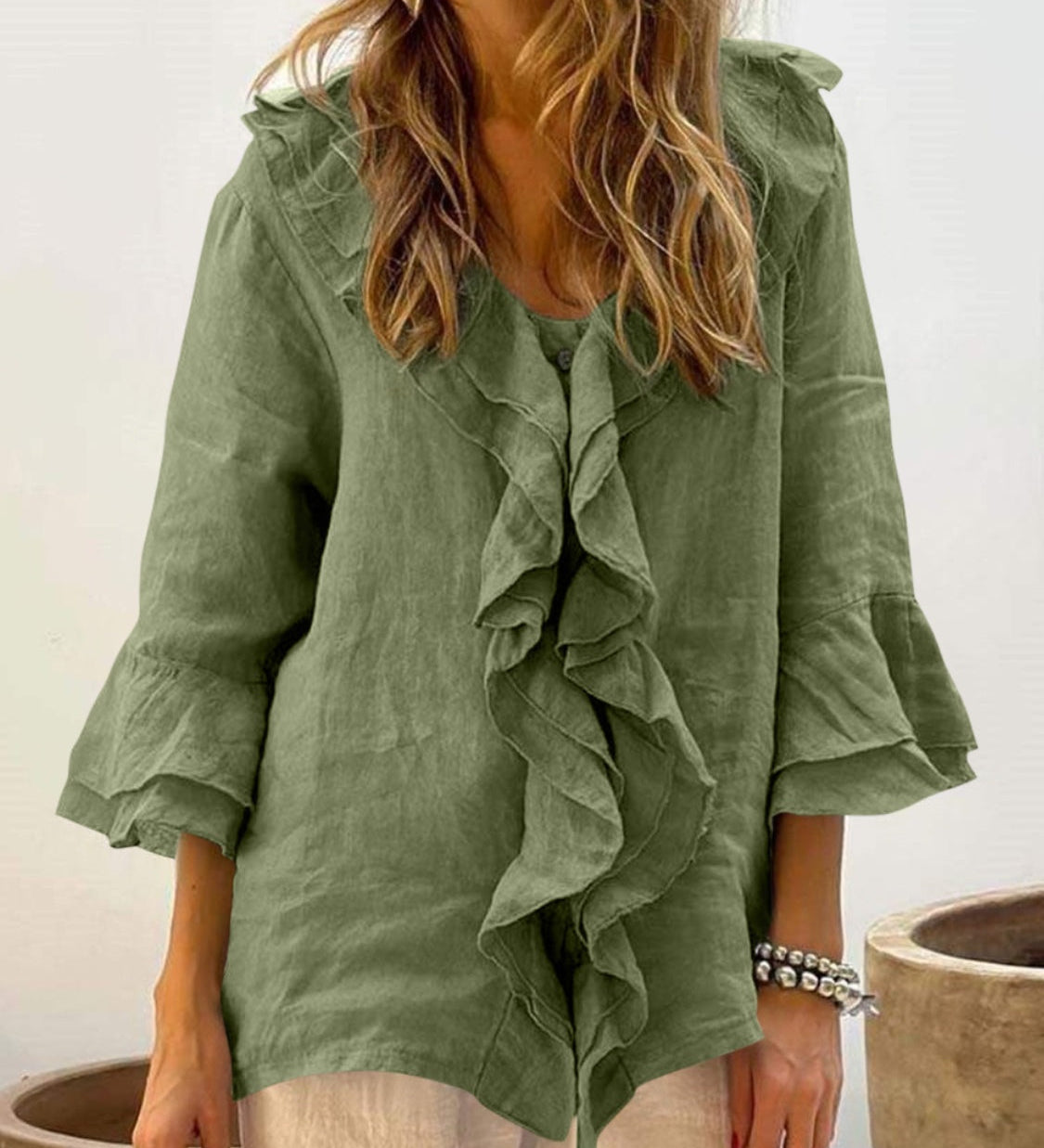 Nadine - Women Chic Bell Sleeve Ruffle Top