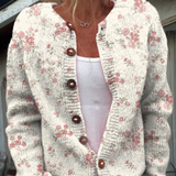 Cardigan with Pink Rose Print and Buttons