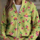 Elke - Green vest with floral pattern