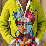 Cardigan with painted portrait print and buttons