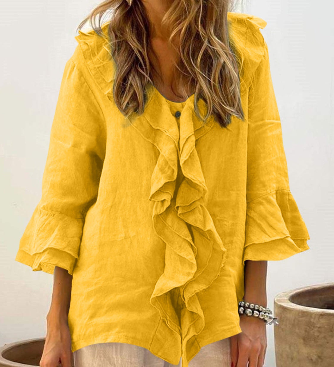 Nadine - Women Chic Bell Sleeve Ruffle Top