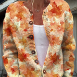 Autumn cardigan with maple leaf print and buttons