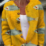 Vintage vest with fish and sardine print and buttons