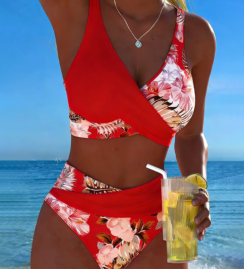Lorraine - Bikini with Contrasting Floral Print and Slit