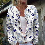 Ella - Cardigan with Navy Bird Print and Buttons