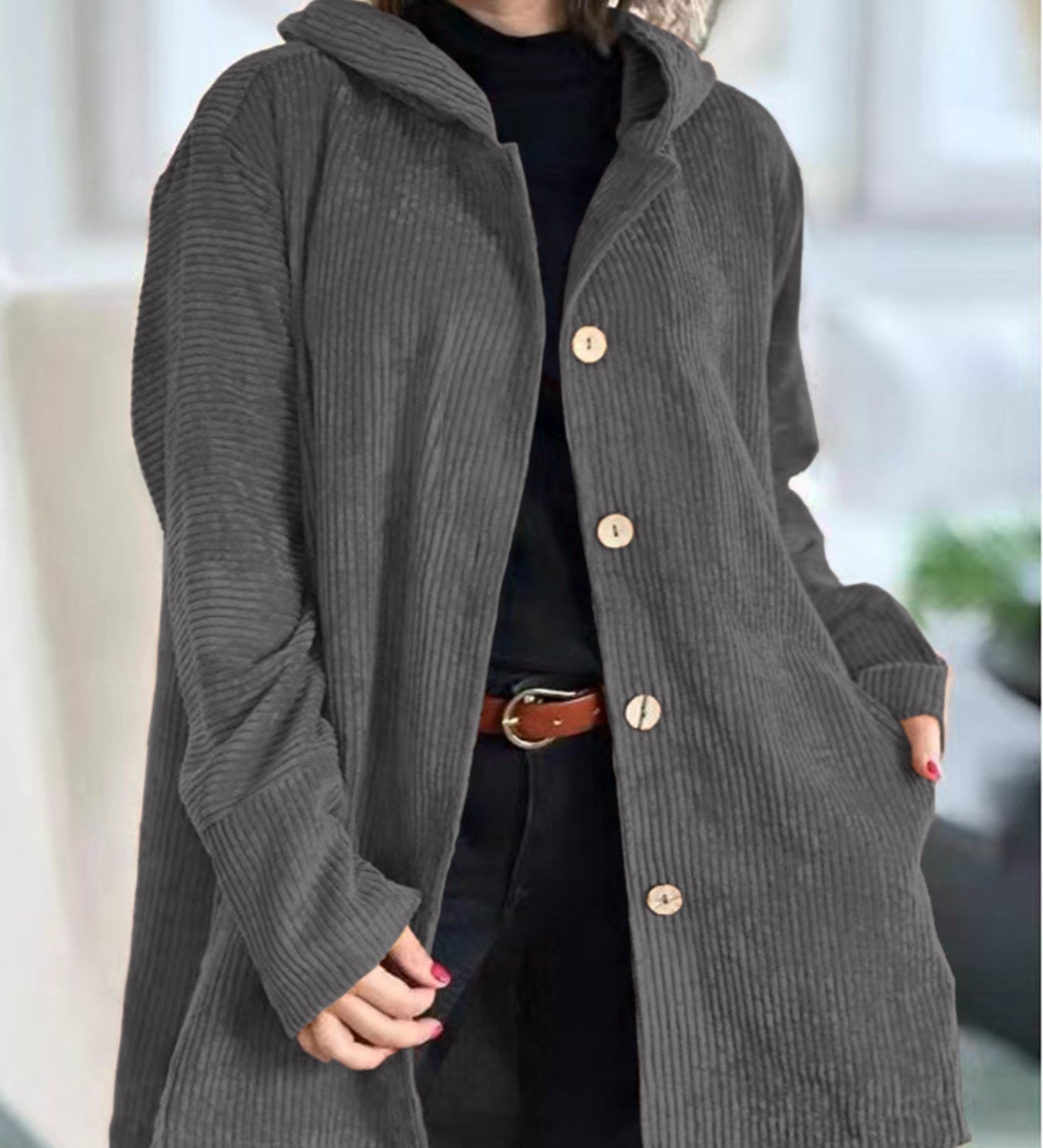 Cordia - Corduroy Hooded Cardigan