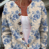 Sweater with Floral Print and Buttons