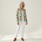Christa - Sage Green Cardigan with Rose Pattern