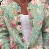Christa - Sage Green Cardigan with Rose Pattern