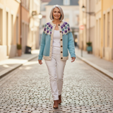 Rosemarie - Knitted cardigan with floral pattern on the yoke
