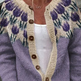 Rosemarie - Knitted cardigan with floral pattern on the yoke