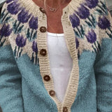 Rosemarie - Knitted cardigan with floral pattern on the yoke
