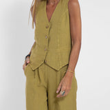 Rose | Set of Buttoned Vest and Wide Pants