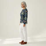 Ulrike - Cardigan with stripes in blue & mustard yellow