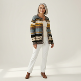 Ulrike - Cardigan with stripes in blue & mustard yellow