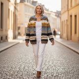Ulrike - Cardigan with stripes in blue & mustard yellow