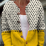 Yellow dotted cardigan with print and buttons