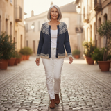 Gisela - Dark Blue Cardigan with Snowflake Pattern