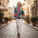 Annegret - Green cardigan with water lily motif