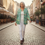 Annegret - Green cardigan with water lily motif