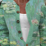 Annegret - Green cardigan with water lily motif