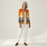 Dagmar - Cardigan with block pattern in mustard & blue