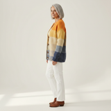 Dagmar - Cardigan with block pattern in mustard & blue