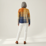 Dagmar - Cardigan with block pattern in mustard & blue