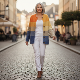 Dagmar - Cardigan with block pattern in mustard & blue