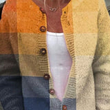 Dagmar - Cardigan with block pattern in mustard & blue