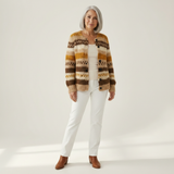 Marlene - Cardigan with Stripes in Brown & Cream