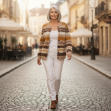 Marlene - Cardigan with Stripes in Brown & Cream