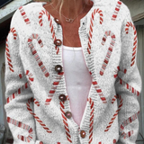 Zoey - Christmas Cardigan with Candy Cane Pattern