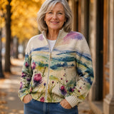 Heike - Knitted vest with thistle and landscape pattern