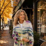Heike - Knitted vest with thistle and landscape pattern