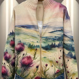 Heike - Knitted vest with thistle and landscape pattern