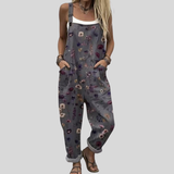 Gray Overall with Colorful Flowers