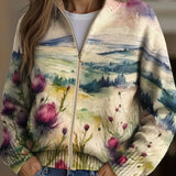 Heike - Knitted vest with thistle and landscape pattern