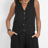 Rose | Set of Buttoned Vest and Wide Pants