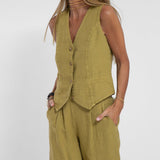Rose | Set of Buttoned Vest and Wide Pants