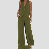 Rose | Set of Buttoned Vest and Wide Pants