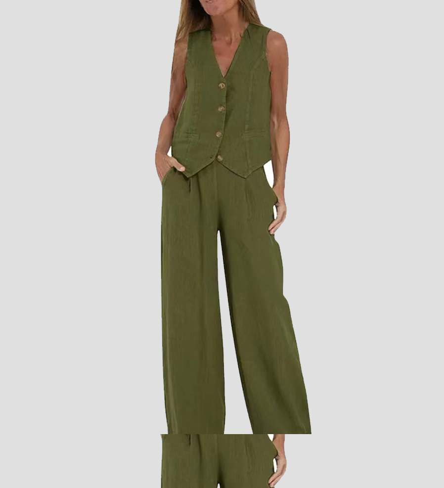 Rose | Set of Buttoned Vest and Wide Pants