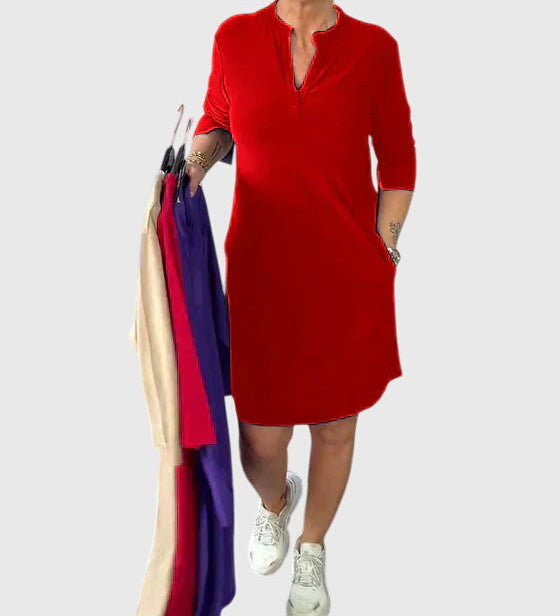 Katherine - Solid V-Neck Dress
