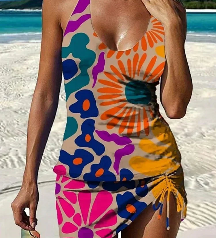Faith - Floral Graphic Tankini with Shorts, Tummy Control Effect