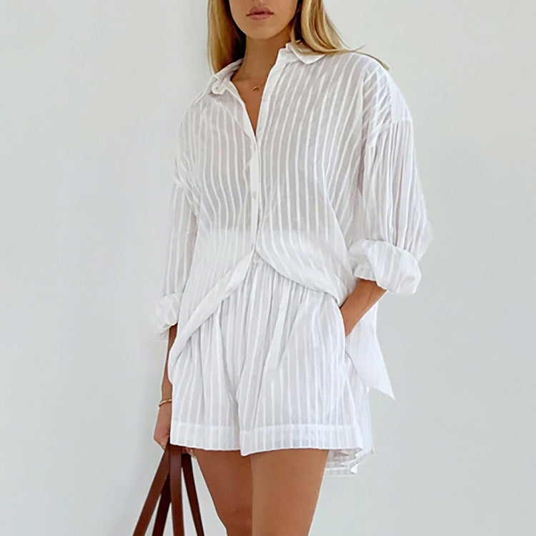 Theresa | Airy Set of Button-Up Blouse and Shorts