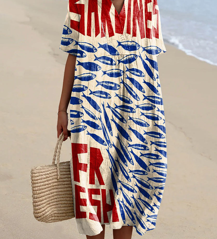 Ariana - Dress with Sardine Pattern