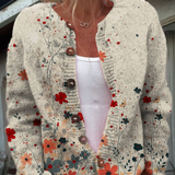 Vintage Knitted Cardigan with Floral Artwork and Buttons