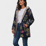 Aurora – Navy Blue Coat with Floral Pattern