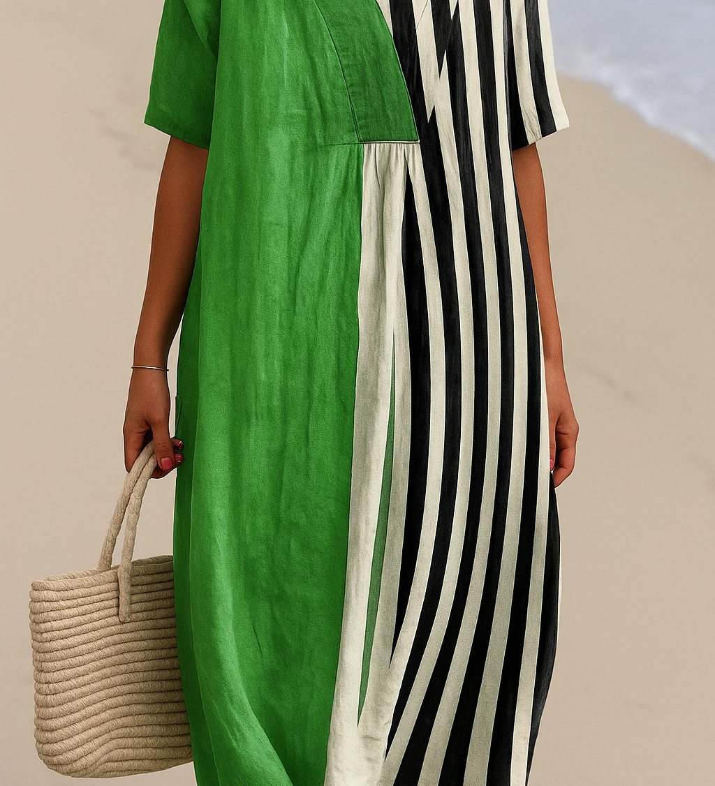 Naomi - Vibrant Green Dress with Black Stripes